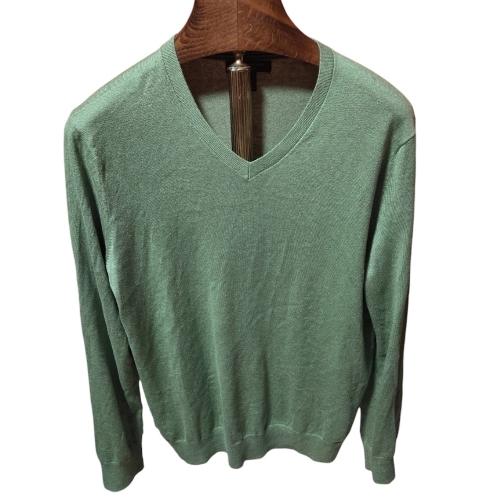 Banana Republic Mens Luxury Blend Silk Cashmere V-Neck Sweater Green Size Large